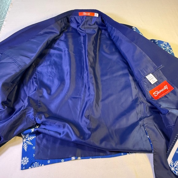 Shinesty Snowflake Western Suit Jacket 50 Pants 46x35 Blue White Holiday Party - Picture 14 of 16